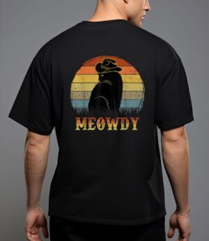 Meowdy funny country music black cat cowboy hat vintage t-shirt T-Shirt