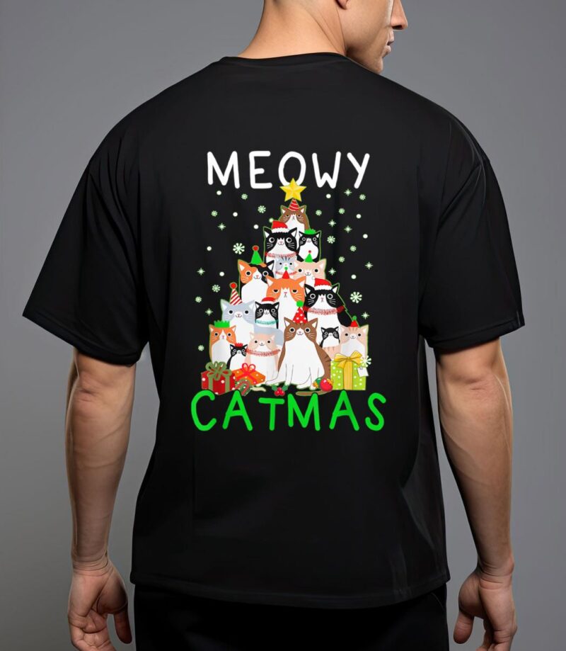 Meowy catmas cat christmas tree xmas t-shirt T-Shirt