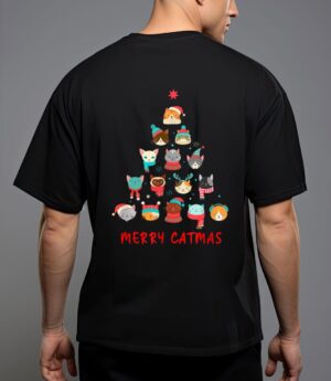 Merry catmas cat christmas tree feline festive t-shirt T-Shirt
