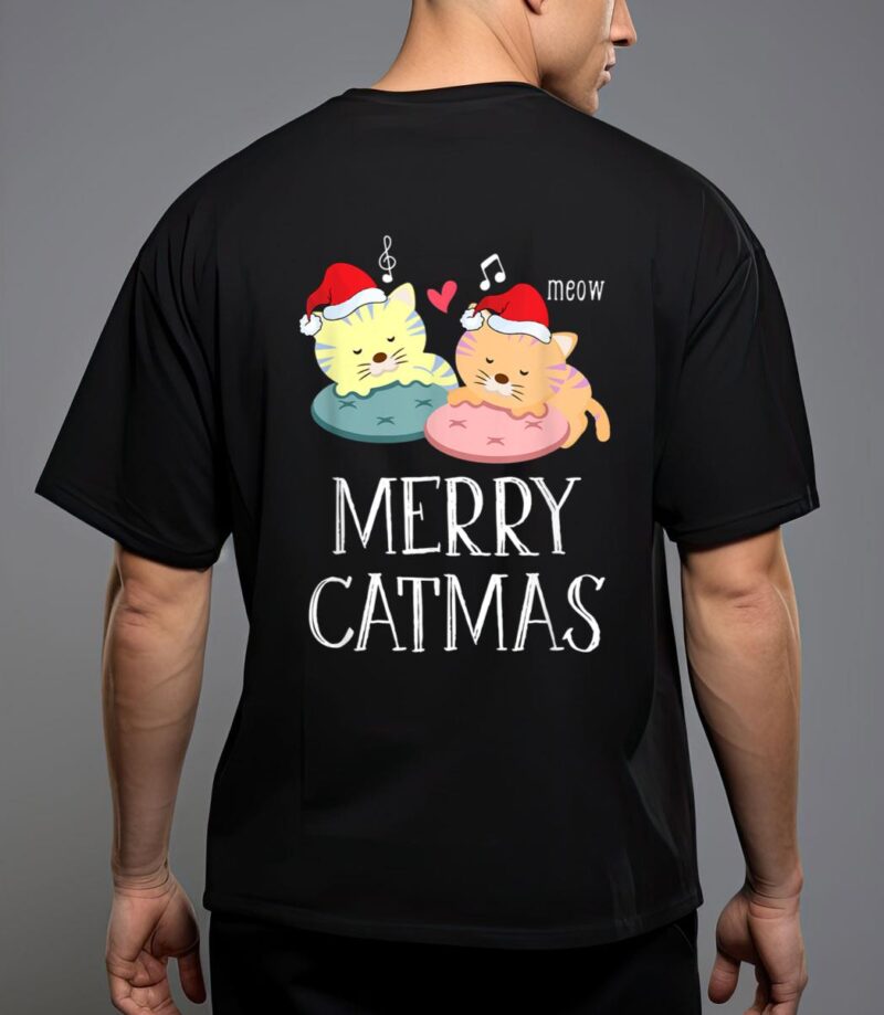 Merry catmas pajama christmas lights funny holiday cat mom t-shirt T-Shirt