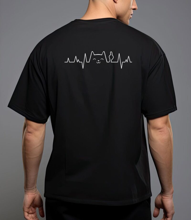 Middelfinger cat heartbeat ecg electrocardiogram cardiogram premium t-shirt T-Shirt