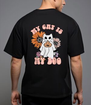 My cat is my boo floral groovy ghost cat spooky halloween t-shirt T-Shirt