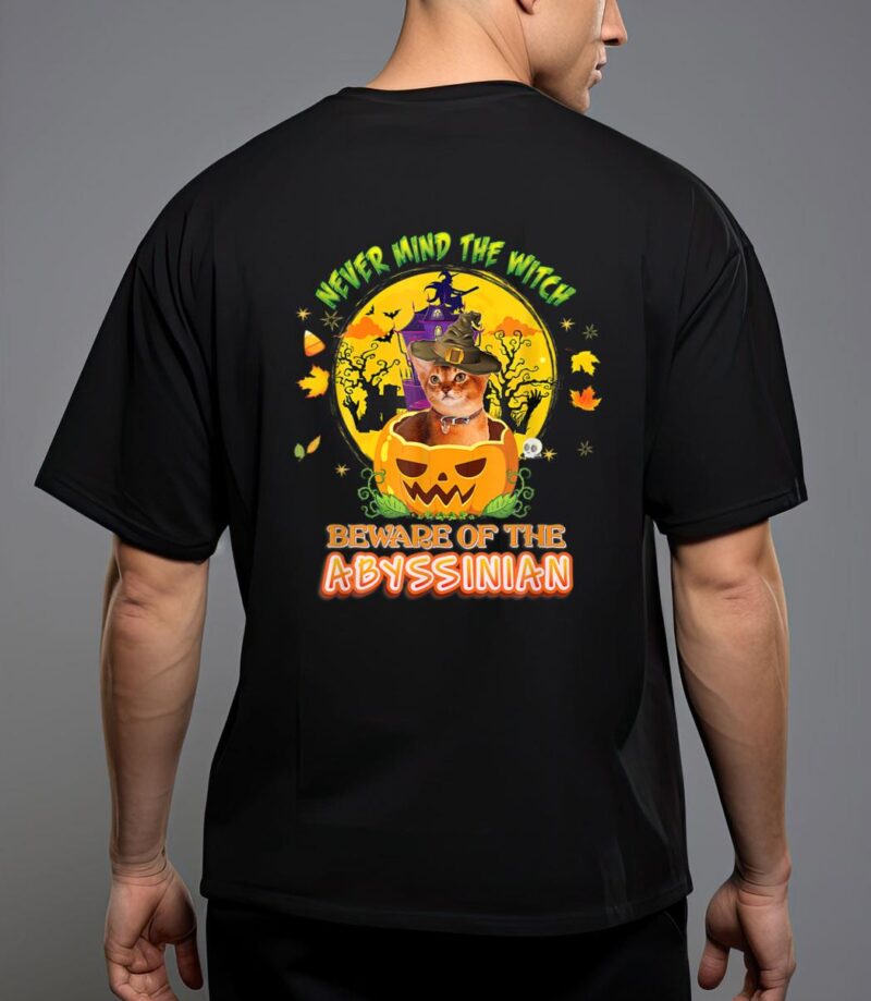 Never mind he witch beware of abyssinian cat halloween hat t-shirt T-Shirt