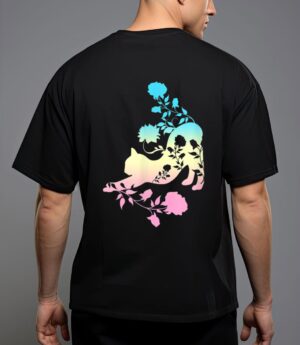 Pastel stretching cat with roses kitten t-shirt T-Shirt