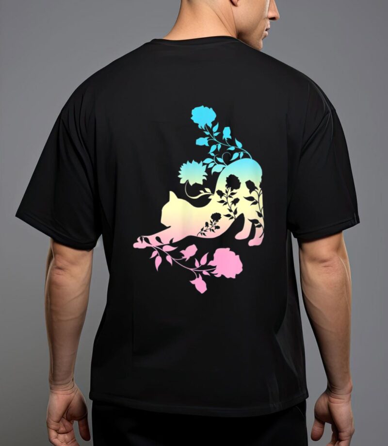 Pastel stretching cat with roses kitten t-shirt T-Shirt
