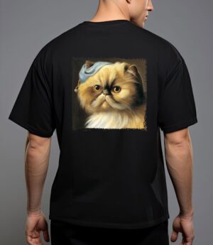 Persian cat with a pear earring, classical art parody feline premium t-shirt T-Shirt