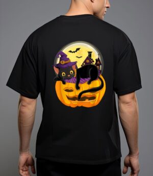 Pumpkin black cat halloween costume scary witch autumn fall t-shirt T-Shirt