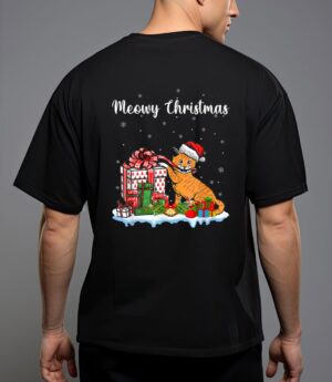 Santa hat cat xmas for girls kids meowy cat christmas t-shirt T-Shirt