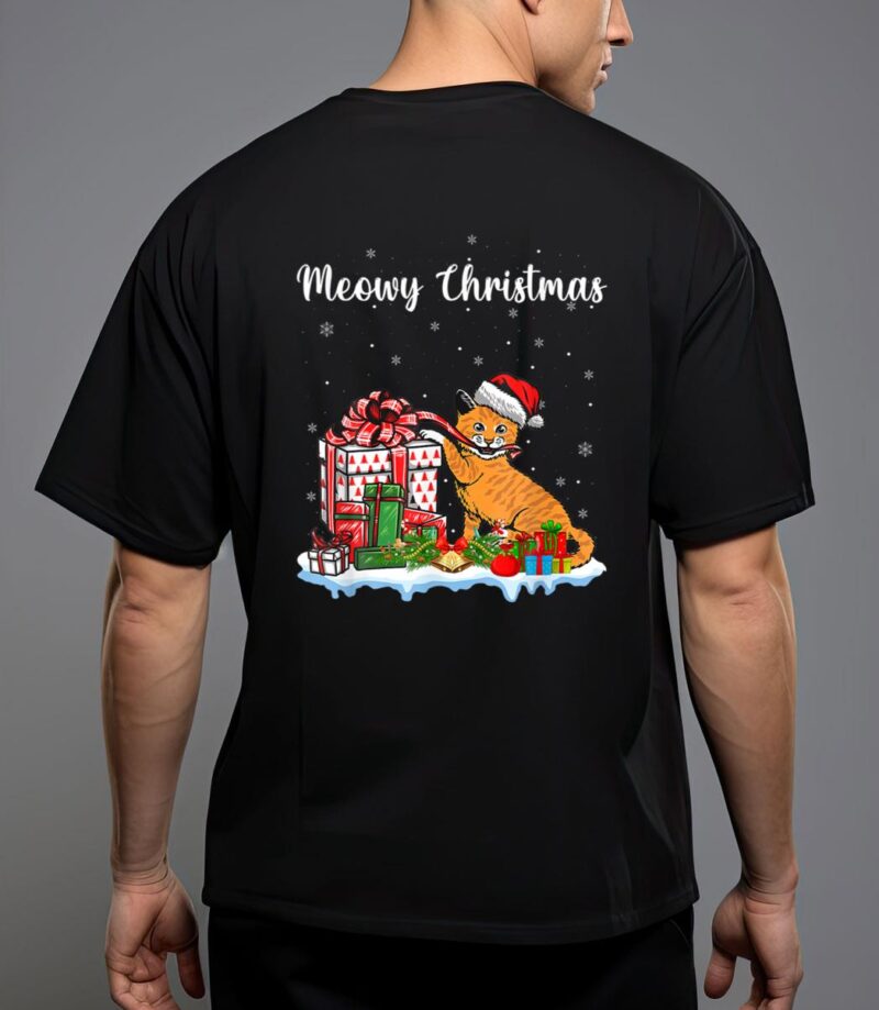 Santa hat cat xmas for girls kids meowy cat christmas t-shirt T-Shirt