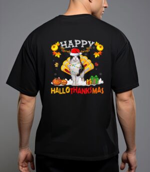 Siamese cat halloween hanksgiving christmas hallothanksmas t-shirt T-Shirt