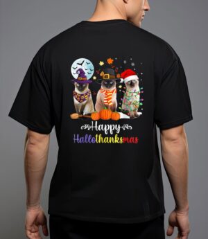 Siamese cat halloween merry christmas happy hallothanksmas t-shirt T-Shirt