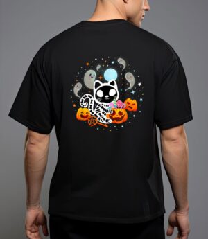 Skeleton cat halloween shirt kids spooky black cat halloween t-shirt T-Shirt