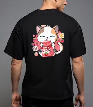 Strawberry milk cat cute kawaii kitten anime gift teen girls t-shirt T-Shirt