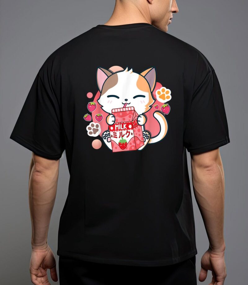 Strawberry milk cat cute kawaii kitten anime gift teen girls t-shirt T-Shirt