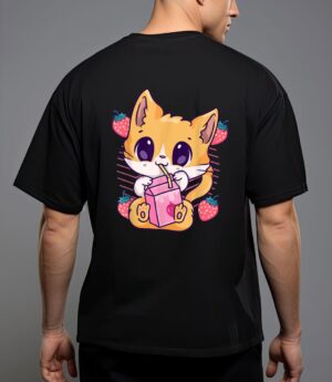 Strawberry milk cat cute kawaii kitten anime neko shake t-shirt T-Shirt