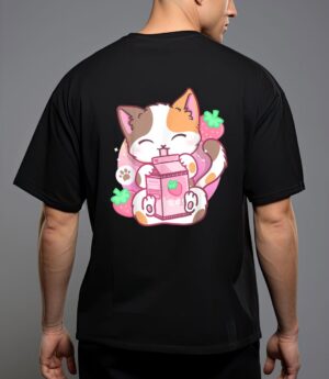 Strawberry shake strawberry milk cat kawaii neko anime girls t-shirt T-Shirt