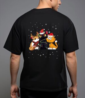 Three cat christmas funny kitty santa hat and lights gifts t-shirt T-Shirt