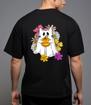 Vintage floral ghost cat halloween graphic t-shirt T-Shirt
