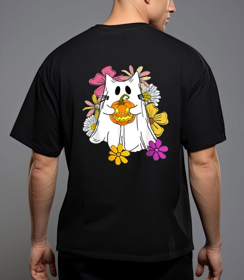 Vintage floral ghost cat halloween graphic t-shirt T-Shirt
