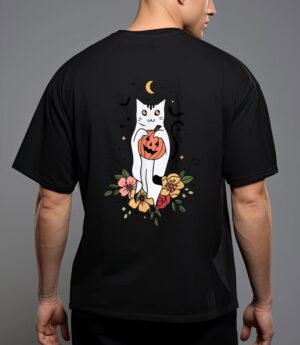 Vintage floral halloween cat ghost pumpkin auntum women kids t-shirt T-Shirt
