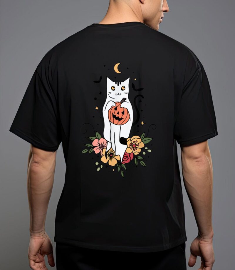 Vintage floral halloween cat ghost pumpkin auntum women kids t-shirt T-Shirt