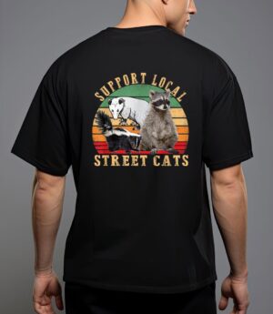 Vintage support local street cats! raccoon, skunk t-shirt T-Shirt
