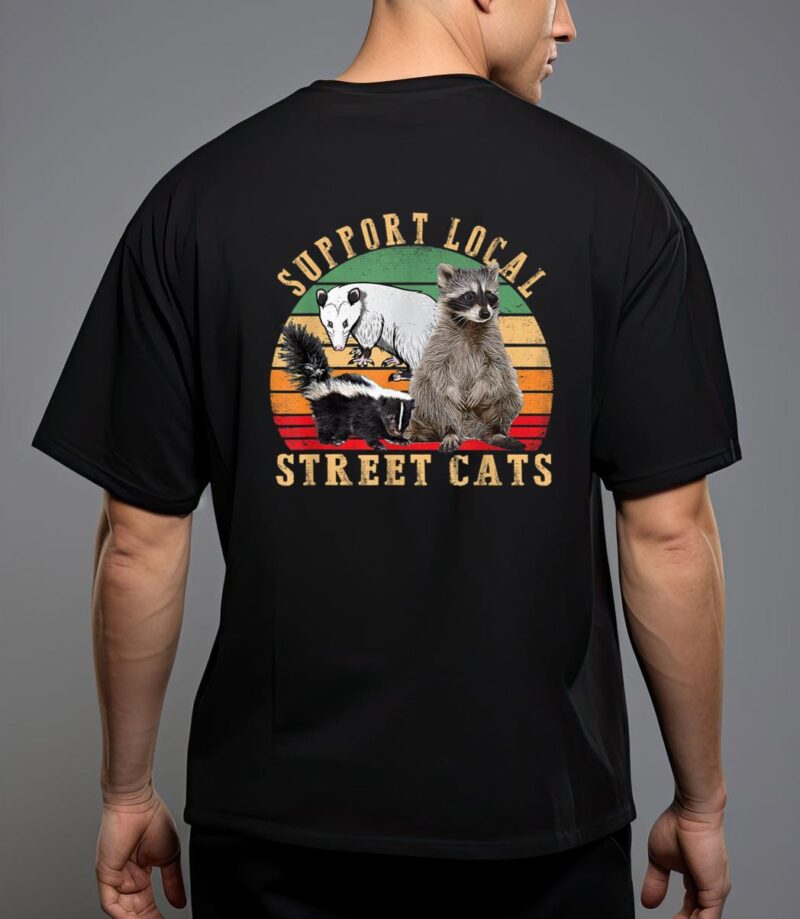 Vintage support local street cats! raccoon, skunk t-shirt T-Shirt