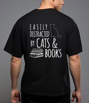 Cat & book lover easily distracted by cats and books t-shirt T-Shirt